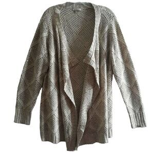Roz Ali Open Draped Cardigan Sweater Womens 1X Brown Beige Gold Sequin Shimmer